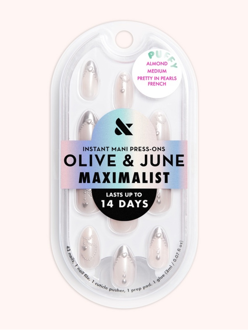 Olive & June Maximalist Almond Silver Pearls Press-On Nails